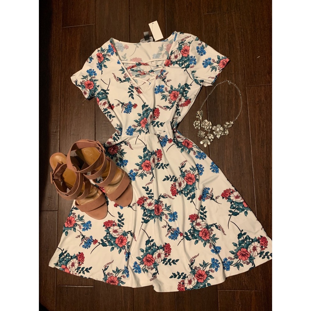 White Floral Mini Skater Dress